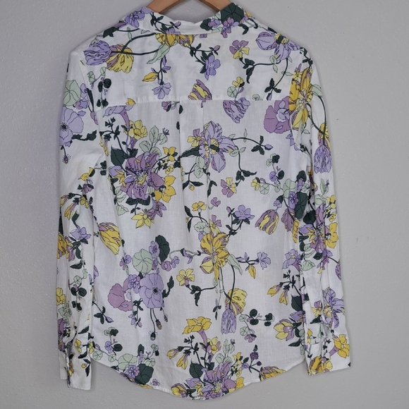 Liz Claiborne Linen Shirt Button-up Lily Floral Spring Summer Boho M - Picture 10 of 14
